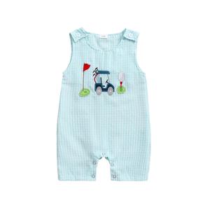 Thilsidee Infant Baby Boy Girl Golf Overalls Outfit Sleeveless Plaid Romper Straps Jumpsuit One Piece Playsuit Casual Clothes (B-Light green, 12-18 Months) (Blue)
