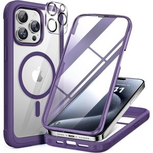 Miracase Magnetic for iPhone 12 Pro Max Case [Compatible with MagSafe] Full-Body Phone case with Built-in Glass Screen Protector& Camera Protector, Military Drop Proof 12 Pro Max Cover, Purple