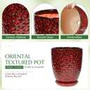 11.8 Inch Flower pots for Indoor Plants,Ceramic Planter with Saucer Drainage Leak-Proof Mesh Gardening Gloves (Diamond Red)