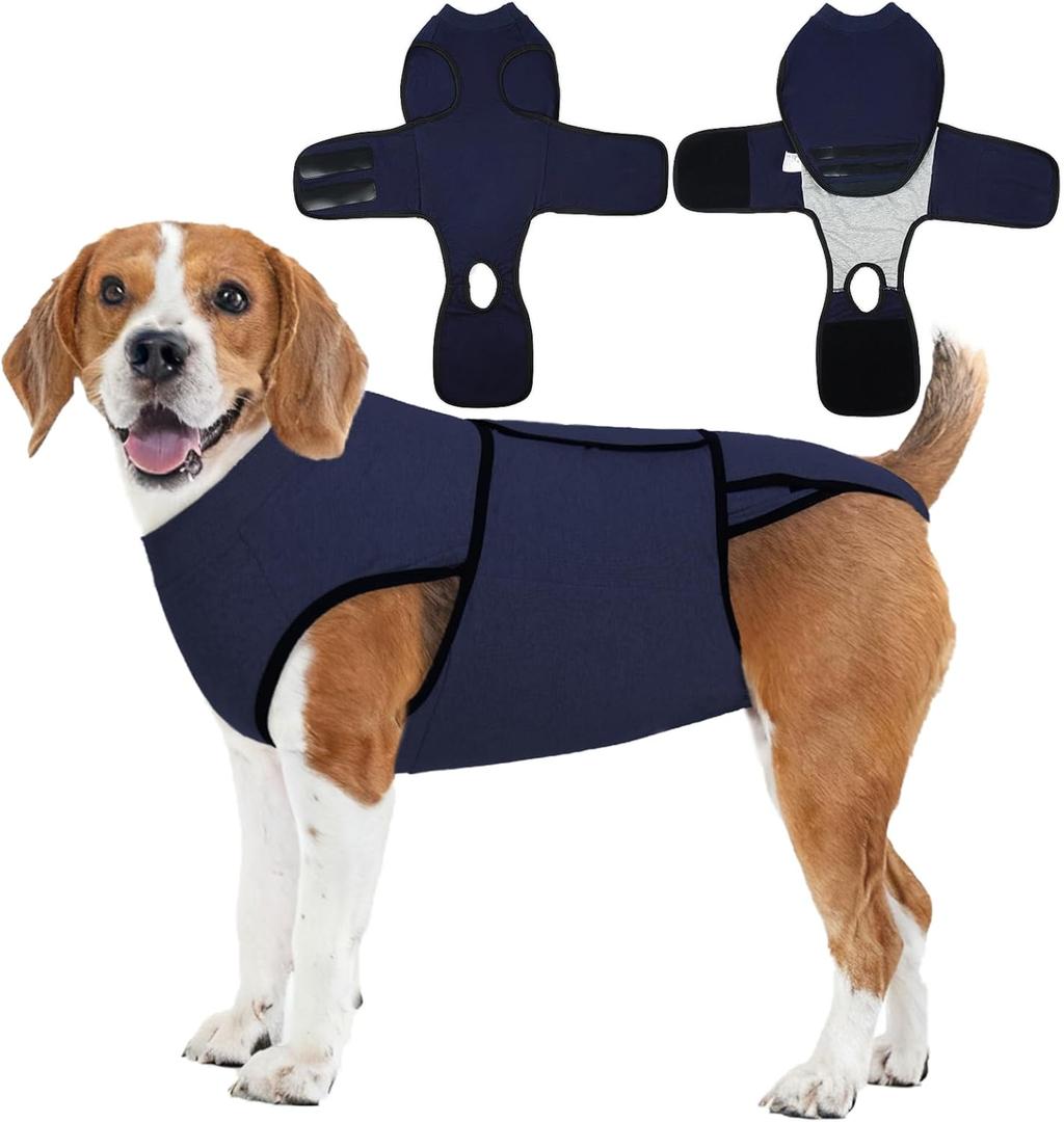 Nanaki Dog Surgery Recovery Suit-Body Suits After Surgery, Dog Spay Recovery Suit Female Male Neuter, Abdominal Wounds Bandages, E-Collar Alternative Prevent Licking, Soft Protective Pet Pajamas,  L(Back Length: 15.7"), Navy