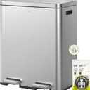 EKO Edison Dual Trash Can for Recycling and Trash, 8+8 Gallons Kitchen Garbage Can with Dual Removable Inner Liners, Independent Lids and Pedals, Matte Stainless Steel