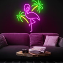 Flamingo and Palm Tree Neon Sign Led Light Up Signs for Wall Decor Pink Flamingo Neon for Party Home Holiday Bar Bedroom Club Lights Signs 40cm