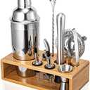 Cocktail Shaker Set, Mixology Bartender Kit 10-Piece Bar Tool Set with Stylish Bamboo Stand, Bar kit: Matini Shaker Mixing Spoon Muddler Jigger Cocksrew for Barware Set