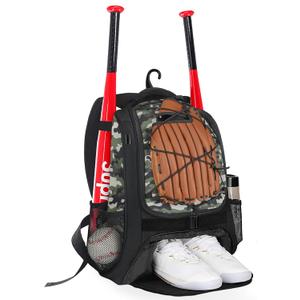 Goloni | Baseball Backpack,Baseball Bag for Adult,Softball Bat Bag with Shoes Compartment,Large Main Compartment for Helmet & accessories, Fence Hook (Green camo)