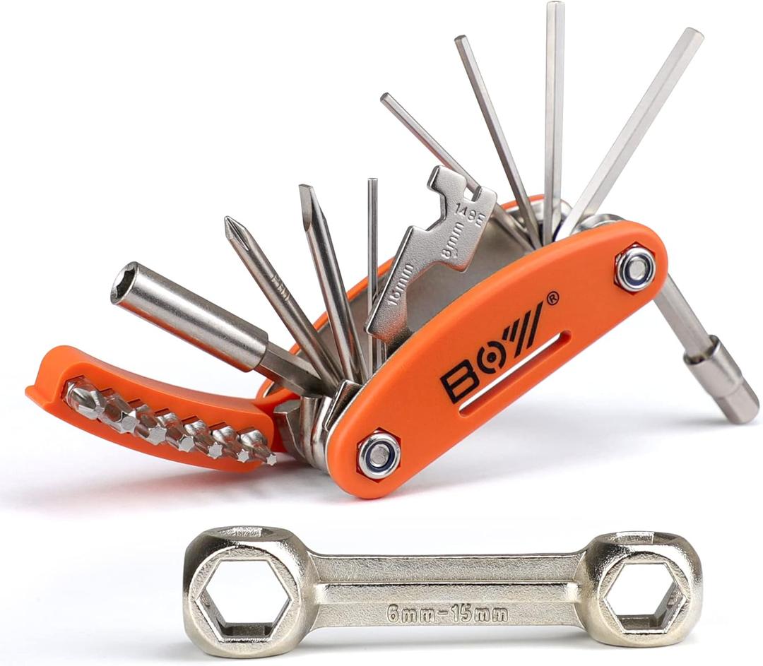 Multitool Wrench Set for Bike Tools, 16 in 1 Bicycle Multitool with 10 in 1 Bone Wrench, Multi Function Accessories Set, Must-Have for Cyclist for Emergency/Repairs/Removing/Replacing/Maintenance/Gift (Orange)