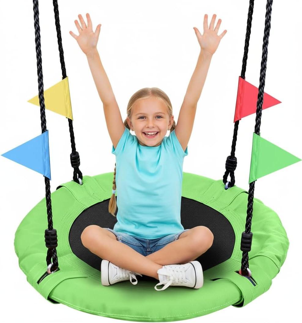 Odoland 24" Kids Tree Swing - Outdoor Small Saucer Swings with 900D Oxford Fabric, Backyard Play Equipment for Children Ages 3-12 Green