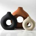 Vanselia Ceramic Vase Home Table Decor - Flower Vases Set of 3 Small Living Room Centerpiece Decorations for Shelf Bedroom Office Kitchen Dining Desk Modern Aesthetic Farmhouse Decorative (Rust)