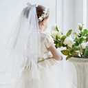 Funtery 6 Pcs First Communion Veils Girls Catholic Set 1st Communion Wreath Veil Headpiece Sock Necklace Bracelet Kid Wedding