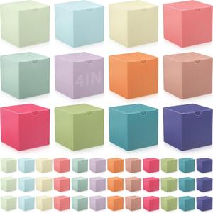 Zhehao 48 Pack Colorful Gift Boxes Small Cardboard Gift Boxes with Lids Bulk 4 x 4 x 4 Inch Square Kraft Cube Paper Box Assemble for Candles Wedding Presents Easy Birthday