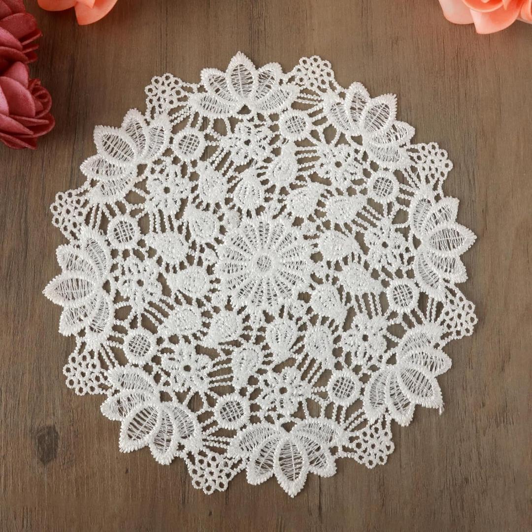 White Vintage Crochet Doilies 6 Inches Round Cotton Handmade Lace Placemats Doilies for Tables Kitchen Dining Room Party Wedding Birthday Dressers Decoration (Hydrangea) (Hydrangea)