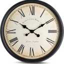 Bernhard Products Large Decorative Wall Clock 20 Inch Silent Non Ticking Battery Operated Quartz Vintage Stylish with Rustic Black Rim for Home Living/Dining Room Kitchen & Over Fireplace