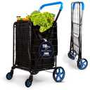 SereneLife Large Folding Utility Shopping Cart with Removable Liner  Heavy Duty, 360 Swivel Wheels, 110 lb Capacity, Portable for Groceries, Laundry, Luggage, and More(Blue)
