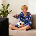 Funnycokid Boys Robe Kids Hooded Fleece Bathrobe Flannel Pajamas Soft Sleepwear 7-14 Years