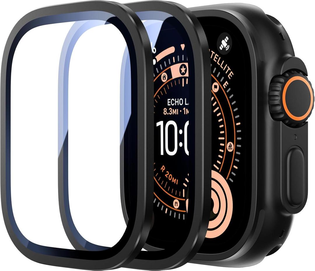 Uyiton for Apple Watch Ultra 3/2/1 Screen Protector - Titanium Alloy Frame & 9H Tempered Glass, Military Protection [Keep Original] Touch Sensitive iWatch Ultra Screen Protector 49mm, Black, 2 Pack