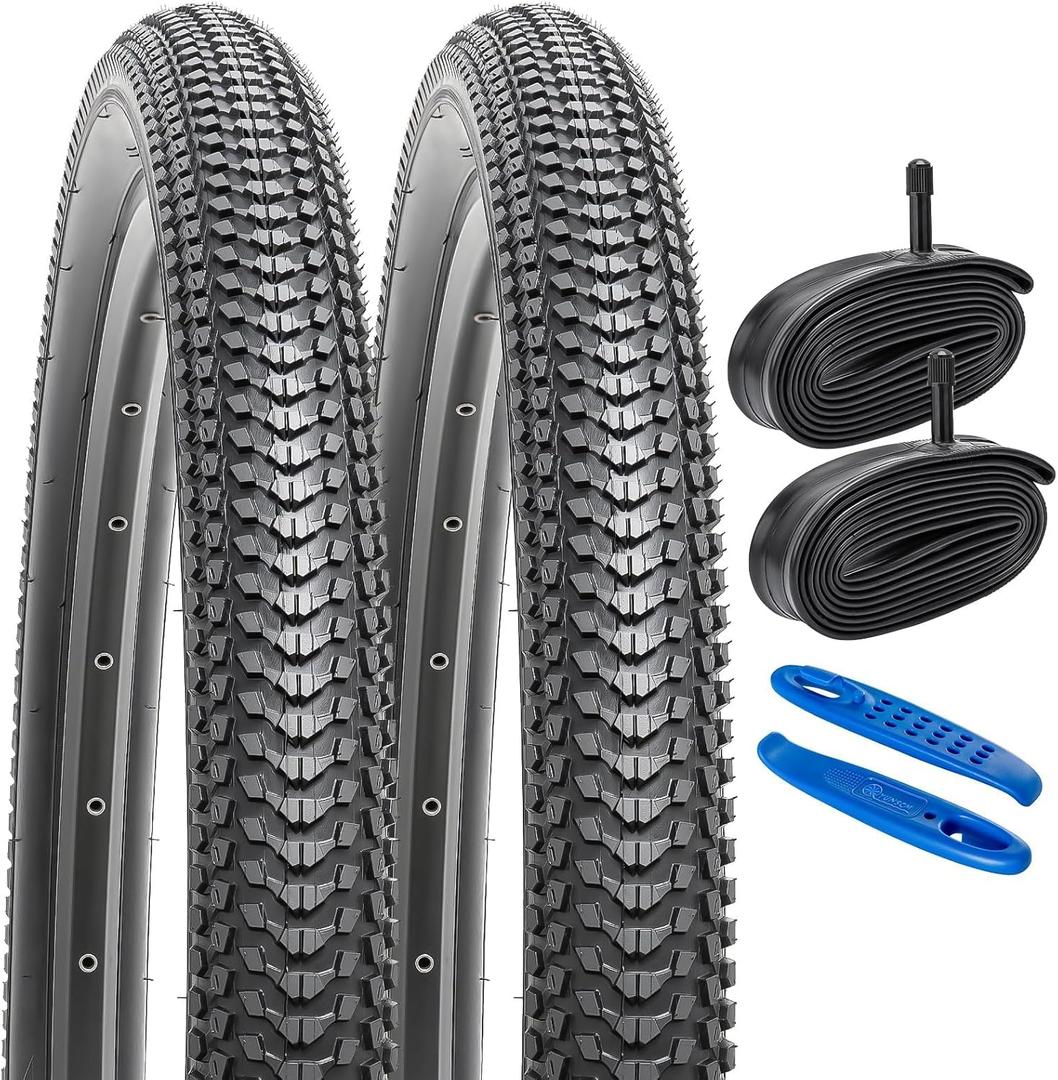 YUNSCM 2-PCS 24" Bike Tires 24x2.125/57-507 and 24" Heavy Duty Bike Tubes Schrader Valve Compatible with 24x2.0 24x2.10 24X2.125 24x2.15 Bike Bicycle Tires and Tubes (Y-1080)