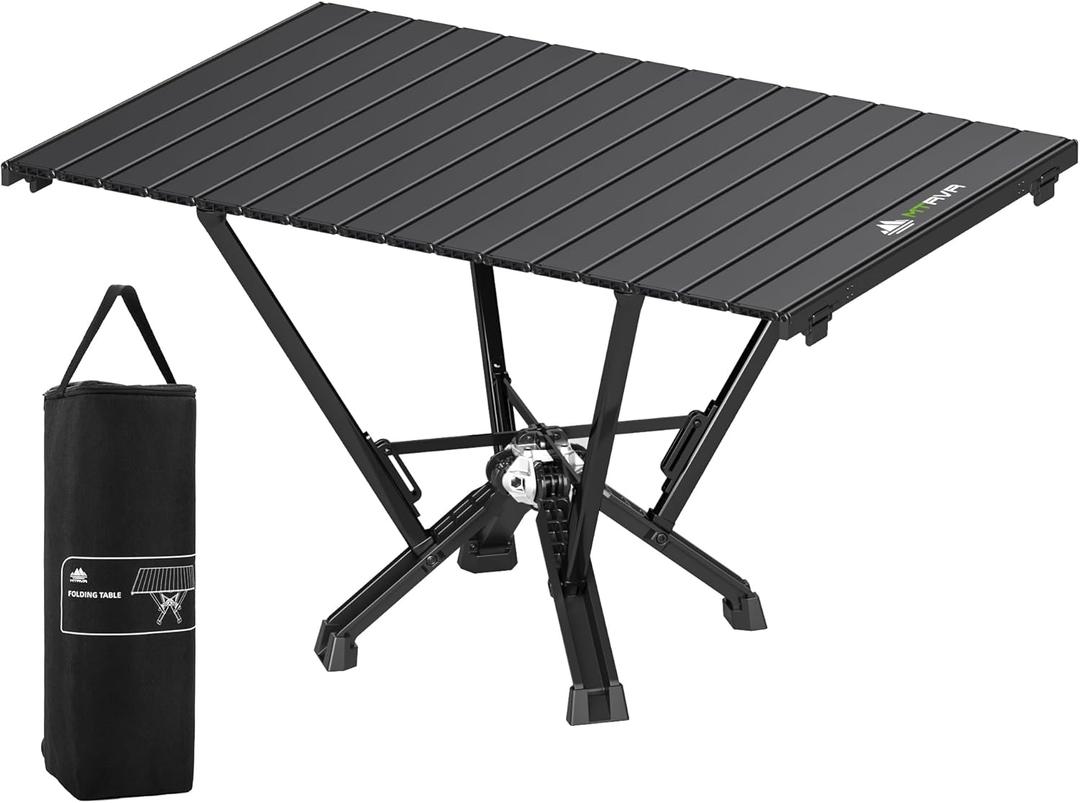 Camping Table Folding, Small Camping Table with Load 380lbs, Portable Roll up Aluminum Foldable Table with Carry Bag for Outdoor, Picnic, Camping, Black