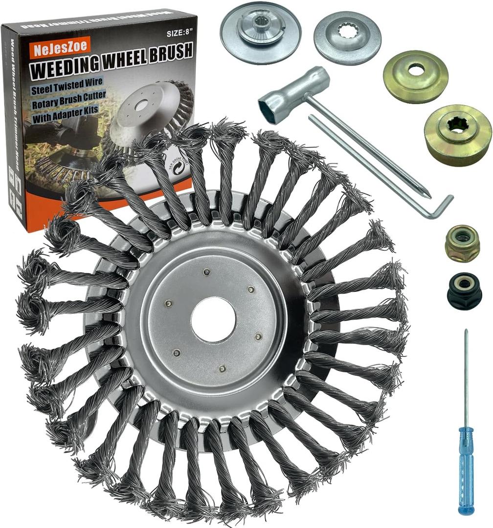 NeJesZoe 8 Inch Steel Wire Weed Wheel Brush Cutter Trimmer Head, Weed Trimmer Blade Head for Weed Eater,Brush Cutter,Weed Wrackers, Compatible with Husqvarna, Sthil, Moss Grass Rust Removal