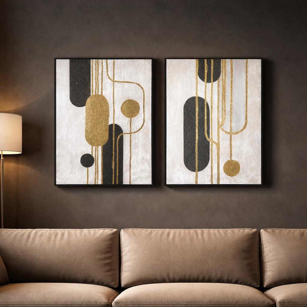 Artiluxy Minimalist Abstract Wall Art Set of 2, Modern Black and Gold Line Canvas Prints, 18x24 Inch Ready to Hang Wall Decor for Living Room, Bedroom, Office