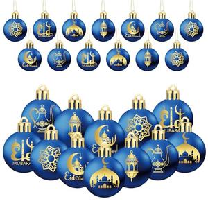 Bememo 24 Pcs Eid Ball Ornaments for Tree Eid Al Adha Decoration1.57 Inches Plastic Ramadan Hanging Ornaments Islamic Moon Star Ball Ramadan Decor for Holiday Tree Party Decoration(Blue and Gold)