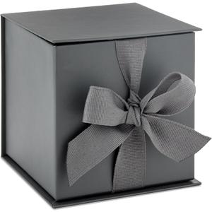 Hallmark Small Gift Box with Bow and Shredded Paper Fill (Gray 4 inch Gift Box) for Weddings, Graduations, Birthdays, Father's Day, Groomsmen Gifts, All Occasion