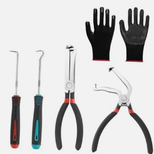 Electrical Disconnect Pliers Set, Straight Head & 60° Electrical Connector Pliers with 90° & 45° Oil Seal Hooks/Gloves, Professional Car Accessories Electricals Disconnect Tool
