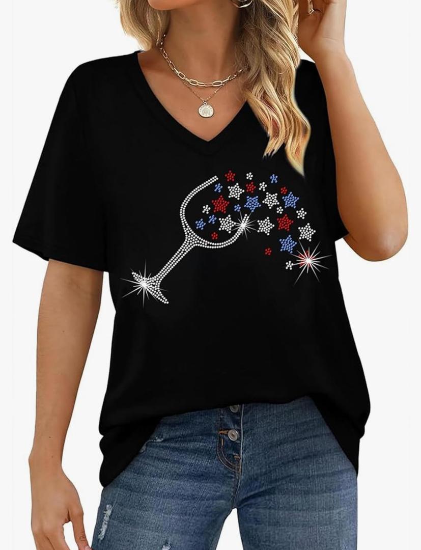 American Flag Shirts Women:4th of July V-Neck Short Sleeve Patriotic T-Shirt Memorial Day Graphic Tee, Extra Large, Black  American Flag Shirts Women:4th of July V-Neck Short Sleeve Patriotic T-Shirt Memorial Day Graphic Tee, Extra Large, Black