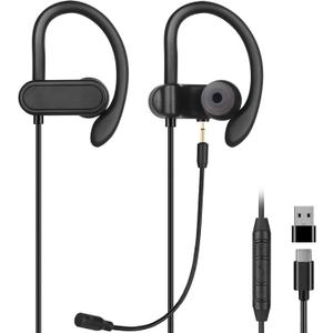 USB C & USB A Earbuds with Boom Mic for Smartphones & Computers, Wired USB C In-ear Headset with Wrap-Around Ear Hooks, Dual Mic Earbuds, 5.9FT - Perfect for Calling, Meeting, Work and Gaming