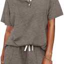 WIHOLL Two Piece Outfits for Women Lounge Sets Button Down Top and Shorts Set Sweatsuits with Pockets, XXL