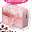 Reginary 6 Pcs Large Clear Makeup Bags, Toiletry Organizer with Zipper and Handle Strap, Portable Cosmetic Bag Waterproof Transparent for Travel Vacation, 11.8 x 8.3 x 3.9 Inch(Pink)