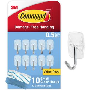 Command Small Clear Wire Toggle Hooks, 10 Wall Hooks and 12 Strips, Damage-Free Hanging with Adhesive, Great for Hanging Christmas Decorations, Holds up to 0.5 lb
