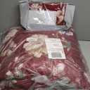 Joyreap 3pcs Floral Comforter Set Full/Queen, Blue n Pink Flowers on Burgundy Red Design, Microfiber Lightweight Christmas Bedding Comforter Set for All Season (Queen- 88"x88")