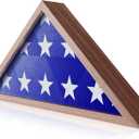 Flag Display Case - 5' x 9.5' Funeral & Military Flag Shadow Box with HD Tempered Glass and Wall Mount, Folded Triangle Flag Holder Frame for Veterans, Rustic Brown