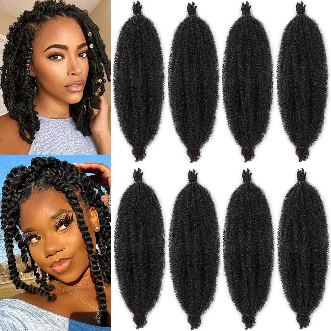 8 Packs Pre Separated Springy Afro Twist Hair 12 Inch Short Spring Twist Hair For Distressed Soft Locs Natural Black Marley Twist Crochet Braiding Hair Synthetic Hair Extension(8 Strands/Pack,1B#)