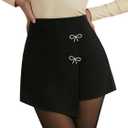 GORGLITTER Women's Bow Asymmetrical Mini Skirts High Waist Wrap Bodycon Skort Skirts (Black)