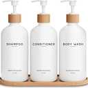 White Shampoo and Conditioner Dispenser Set by Brighter Barns - Shower Dispenser - Shampoo Conditioner Body Wash Dispenser with Pump - Shower Soap Dispenser for Bathroom Decor, Hotel, Airbnb (White)