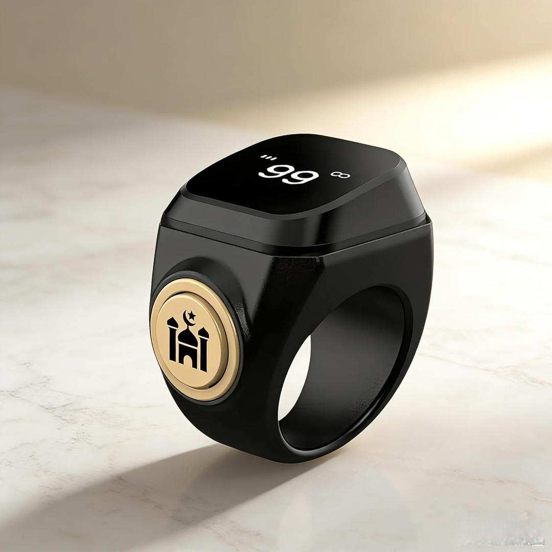 Smart Tasbih Zikr Ring,22mm(13) Muslim Digital Azan Alarm Clock,APP Support Digital Counter Prayer Reminder Rings, Waterproof 4 Digit Finger Counter zikr Ring for Muslims