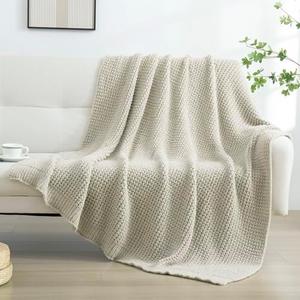 YIRUIO Microfiber Waffle Throw Blanket Weave Knit Super Soft Ultra Cozy Fuzzy Fluffy Warm for Living Room Bedroom Bedding Farmhouse (Beige Camel, 51'' x 63'')