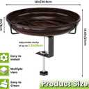 Deck Mounted Metal Bird Bath for Outside, Detachable Birdbath Bowl with Adjustable Steel Clamp, Outdoor Bird Feeder for Railing Balcony Fence Yard Art Garden Decor (Vintage Bronze)