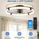 VOLISUN Low Profile Ceiling Fans with Lights and Remote, 23.6in Flush Mount Ceiling Fans with Light, 3000K-6500K Dimmable Fandelier Ceiling Fan, Black Bladeless Ceiling Fan for Bedroom