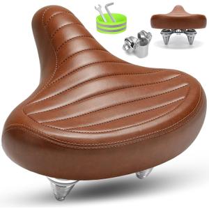 CDYWD Wide Bike Seat for Men Women Comfort, Large Soft Padded Bicycle Seat Cushion, Oversized Comfortable Replacement Saddle for Beach Cruiser, City Bike, MTB, Ebike, Scooter, Stationary Exercise Bike (C1 Brown)