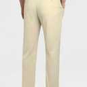 GINGTTO Linen Dress Pants Men Straight Fit Lightweight Summer Beach Casual Pants Men (32W x 30L, Dark Khaki)