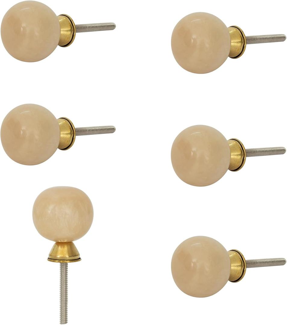 Ellementry Set of 6 Handcrafted Resin Cabinet Knobs Shell Resin Decorative Drawer Knobs for Dresser, Cupboard & Furniture Artisan Furniture Hardware for Kitchen and Wardrobe