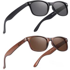 2 Pack Reader Sunglasses for Men Women Classic Rectangle Reading Glasses Outdoor Full Lenses Magnifying Eyewear UV Protection Matte Black/Bright Brown +2.25