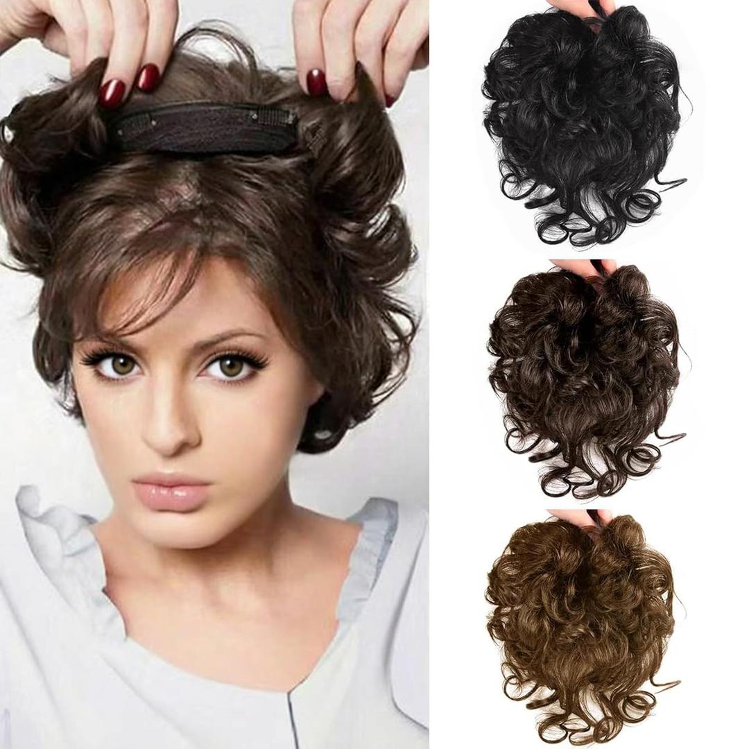 Women Short Human Hair Topper Clip in Top Hairpiece Curly Weave Closure Natural Replacement Hair Piece Wiglet Hairpiece for Thinning Hair 13x14cm Dark Brown 10"