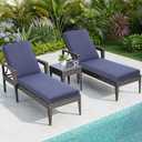 Aoodor 72" x 21" Patio Chaise Lounger Cushions, Fade-Resistant and Water-Resistant Olefin Fabric Slipcovers with Sponge Foam, Set of 2, Dark Blue