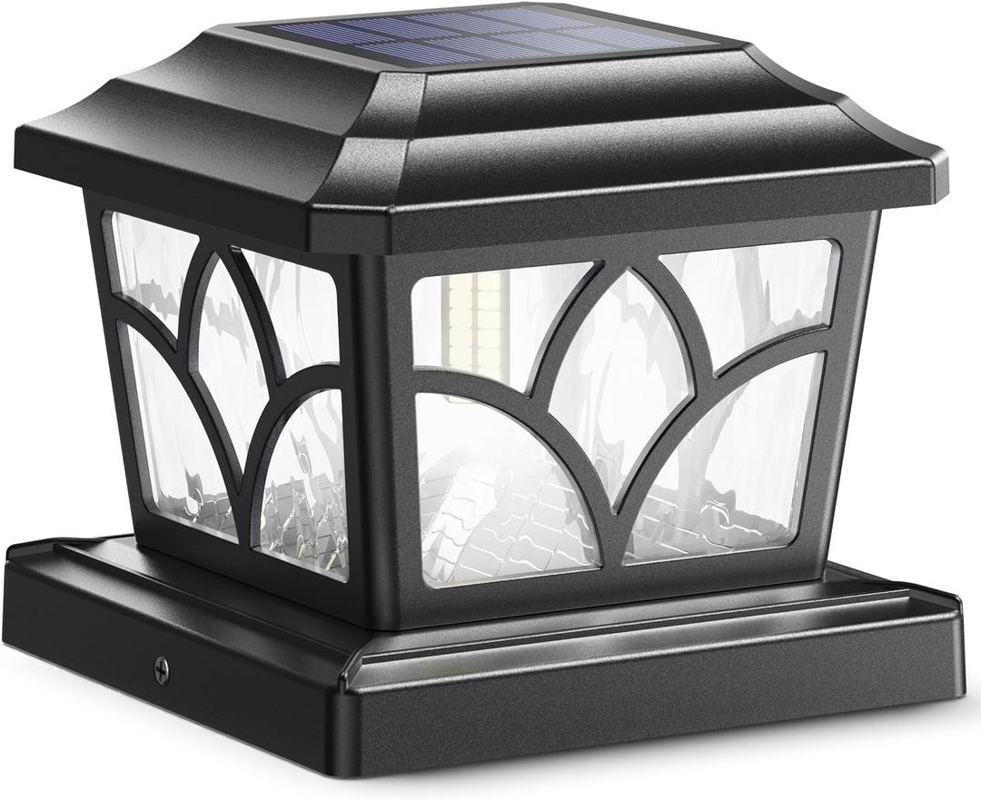 SIEDiNLAR Solar Post Cap Lights Outdoor 4 Modes 40 LEDs Aluminum Glass Fence Post Light for 4x4 5x5 6x6 Wooden Vinyl Posts Deck Patio Decor, Warm White & Cool White Dynamic Lighting Black (1 Pack)