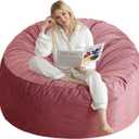 3 Ft Bean Bag Chair, Memory Foam Bean Bag Chairs for Adults with Filling, Round Bean Bag Sofa with Filler Included, Beanbags with Soft Dutch Velvet Fabric,3 Foot,Pink