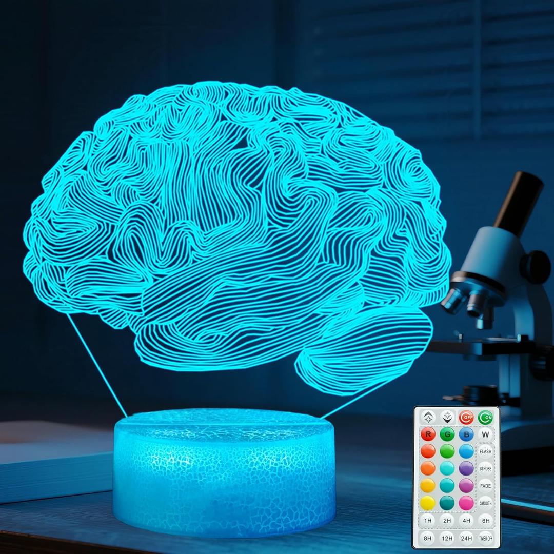 Neurology Gifts, 3D Brain Illusion Lamp, Night Light with16 Colors Changing, Remote Control, Timer, Dimmable, Kids Room Decoration, Xmas Brain Model Gifts