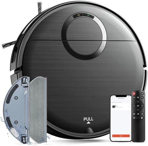 Robot Vacuum and Mop Combo, Robotic Vacuum Cleaner 2 in 1 Vacuuming Mopping with Schedule, Wi-Fi/App/Remote, Max Suction 2000Pa, Self-Charging, Slim, Ideal for Hard Floor, Pet Hair, Low-Pile Carpet