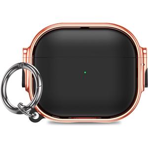 Case for AirPods 4th Generation Case (2024), AirPods 4 Case with Lock for Women and Men, Shockproof Protective Hard Cover Case with Carabiner (Black+Rose Gold)